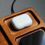 Wireless Charging Valet Tray with Dual Charger // Rubberwood