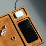 Wireless Charging Valet Tray with Dual Charger // Rubberwood