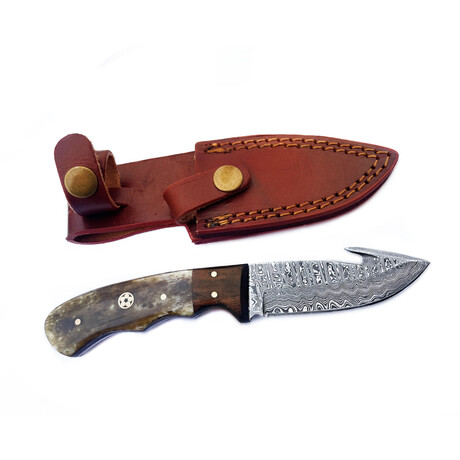 Damascus Skinning Gut Hook, Hunting Knife By Titan // 176