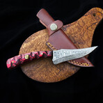 Damascus Knife With Red Diamond Wood Handle // 703