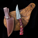 Damascus Knife With Red Diamond Wood Handle // 703