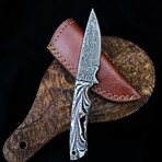 Damascus Knife With Stabilized Acrylic With Black And White Custom Falls Handle // 705