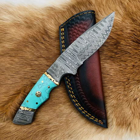 Custom Handmade Forged Damascus Steel Hunting Knife Blade With Acrylic Scales // 060