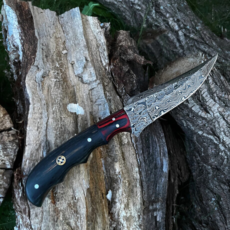 Custom Handmade Forged Damascus Steel Hunting Knife Blade With Diamond Wood Scales // 013