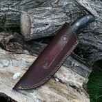 Custom Handmade Forged Damascus Steel Hunting Knife Blade With Diamond Wood Scales // 013