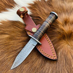 Military Style Cliff Point Knife High Carbon Damascus Blade Hand Made By Titan Stacked Leather Handle // 708