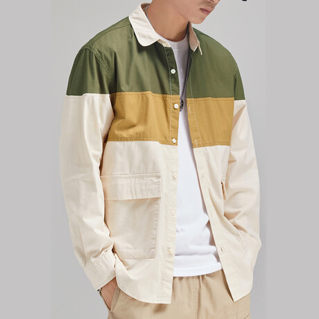 Color Block Button Up // Apricot (XS)