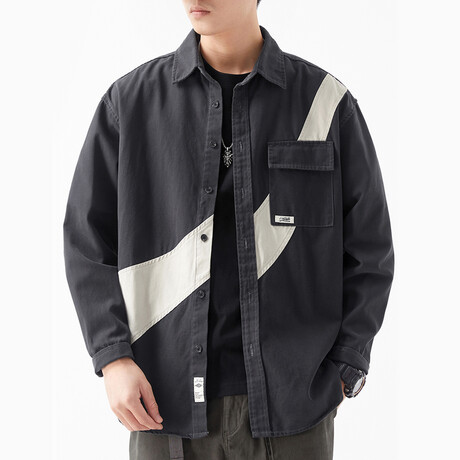 Button Up // Black + Light Gray (XS)