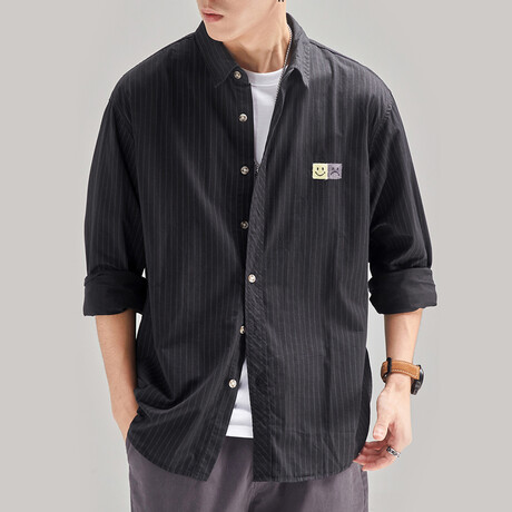 Thin Striped Button Up // Black (XS)