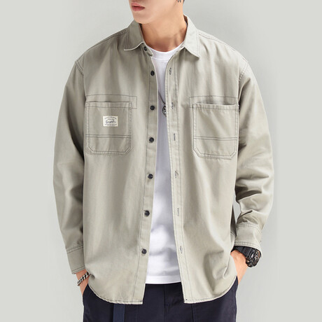 Double Pocket Button Up Jacket // Light Gray (XS)