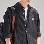 Thin Striped Button Up // Black (XS)