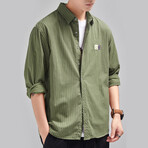Thin Striped Button Up // Army Green (M)