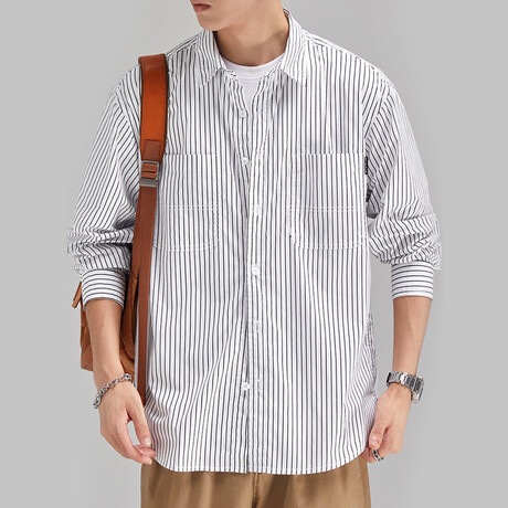 Striped Button Up I // White (XS)