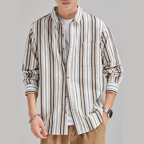 Striped Button Up // White (XS)