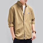 Thin Striped Button Up // Beige (XL)