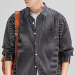 Striped Button Up // Black (XL)