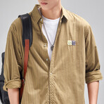 Thin Striped Button Up // Beige (XL)