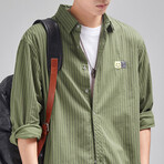 Thin Striped Button Up // Army Green (M)