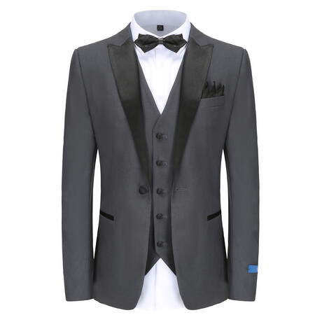 Gino Vitale // Men's Slim Fit 3PC Birdseye Peak Lapel Tuxedo // Charcoal (L-40L)