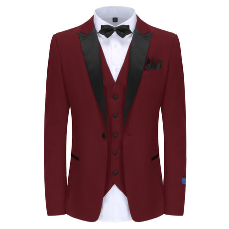 Gino Vitale // Men's Slim Fit 3PC Birdseye Peak Lapel Tuxedo // Burgundy (R-36R)
