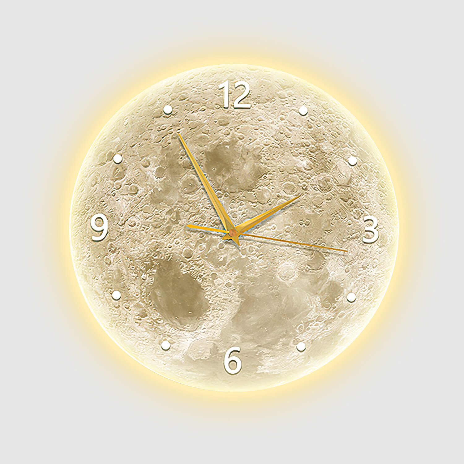 Moon Clock // Cratered Surface Luminous Lunar Clocks Touch of Modern