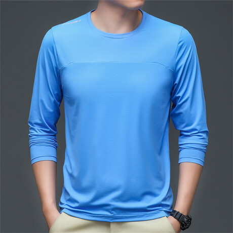 Crewneck Long-Sleeve Arm Details T-Shirt // Blue (XS)