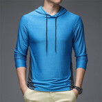 Hooded Long-Sleeve w/ Back Logo T-Shirt // Blue (XS)
