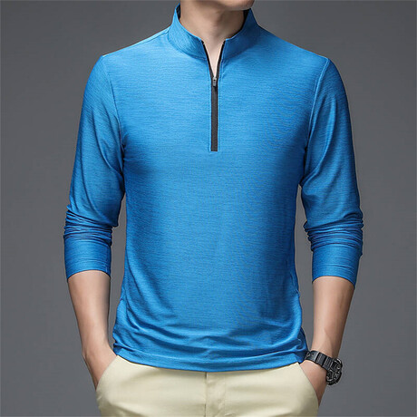 1/4 Zip-Up Long-Sleeve T-Shirt // Blue (XS)