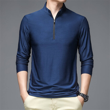 1/4 Zip-Up Long-Sleeve T-Shirt  // Sapphire (XS)