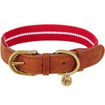 Full Grain Leather & Polyester Adjustable Dog Collar // Red + White (3/4" Wide * (12"-15") Neck)
