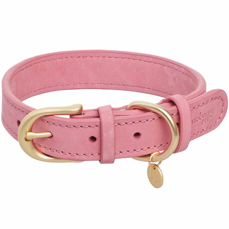 Full Grain Leather Adjustable Dog Collar // Pink (3/4" Wide * (12"-15") Neck)