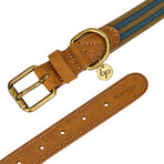 Full Grain Leather & Polyester Adjustable Dog Collar // Navy + Olive (3/4" Wide * (12"-15") Neck)