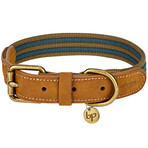 Full Grain Leather & Polyester Adjustable Dog Collar // Navy + Olive (3/4" Wide * (12"-15") Neck)