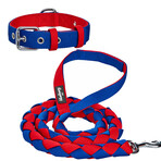 Iconic Color-Block Dog Collar + Leash Set // Navy Blue + Red (Collar 13-16.5" Neck)
