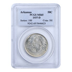 1937-D Arkansas Commemorative Half Dollar // PCGS Certified MS65 // Deluxe Collector's Pouch