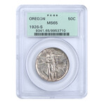 1926-S Oregon Commemorative Half Dollar //  PCGS Certified MS65 // Deluxe Collector's Pouch