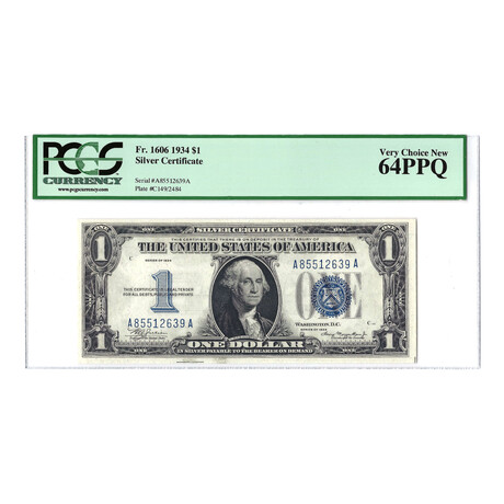 1934 $1 Small Size Silver Certificate // PCGS Certified Choice 64PPQ
