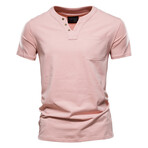 TS134-PINK // Henley T-shirt // Pink (S)