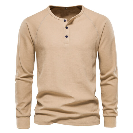 Long Sleeve Henley T-Shirt // Khaki (L)