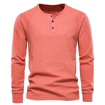 Long Sleeve Henley T-Shirt // Red (S)