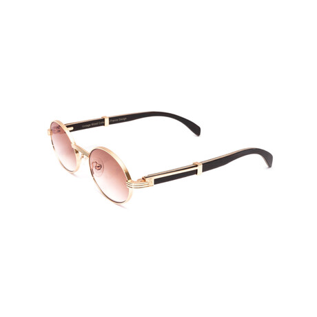 Men's Oval Brigade Sunglasses // 18k Rose Gold + Black Wood