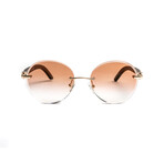 Men's Rimless Round Sunglasses // 18k Gold + Brown Wood