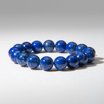 Genuine Beaded Lapis Lazuli Stretch 12mm Bracelet + Black Velvet Bag