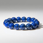 Genuine Beaded Lapis Lazuli Stretch 12mm Bracelet + Black Velvet Bag