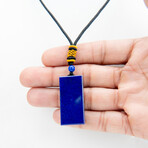 Genuine Rectangular Lapis Lazuli Pendant + Adjustable length Black Cord in a Black Velvet Bag // 15.9g