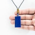 Genuine Rectangular Lapis Lazuli Pendant + Adjustable length Black Cord in a Black Velvet Bag // 18.3g