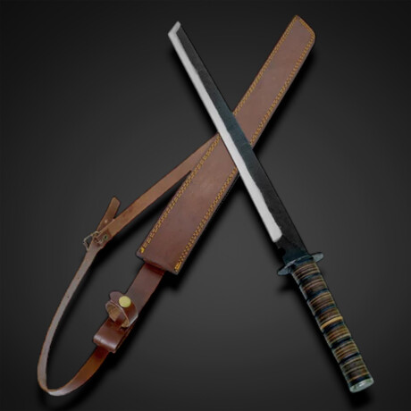 SHORT SWORD HIGH CARBON STACKED LEATHER