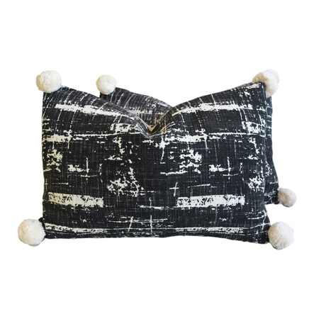 Black/White Modern Pillows Pom Poms // Set Of 2