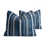 Blue Nautical Stripe Textile Pillow 15 // Set Of 2