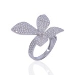 18K White Gold Diamond Flower Ring // Ring Size: 6 // New